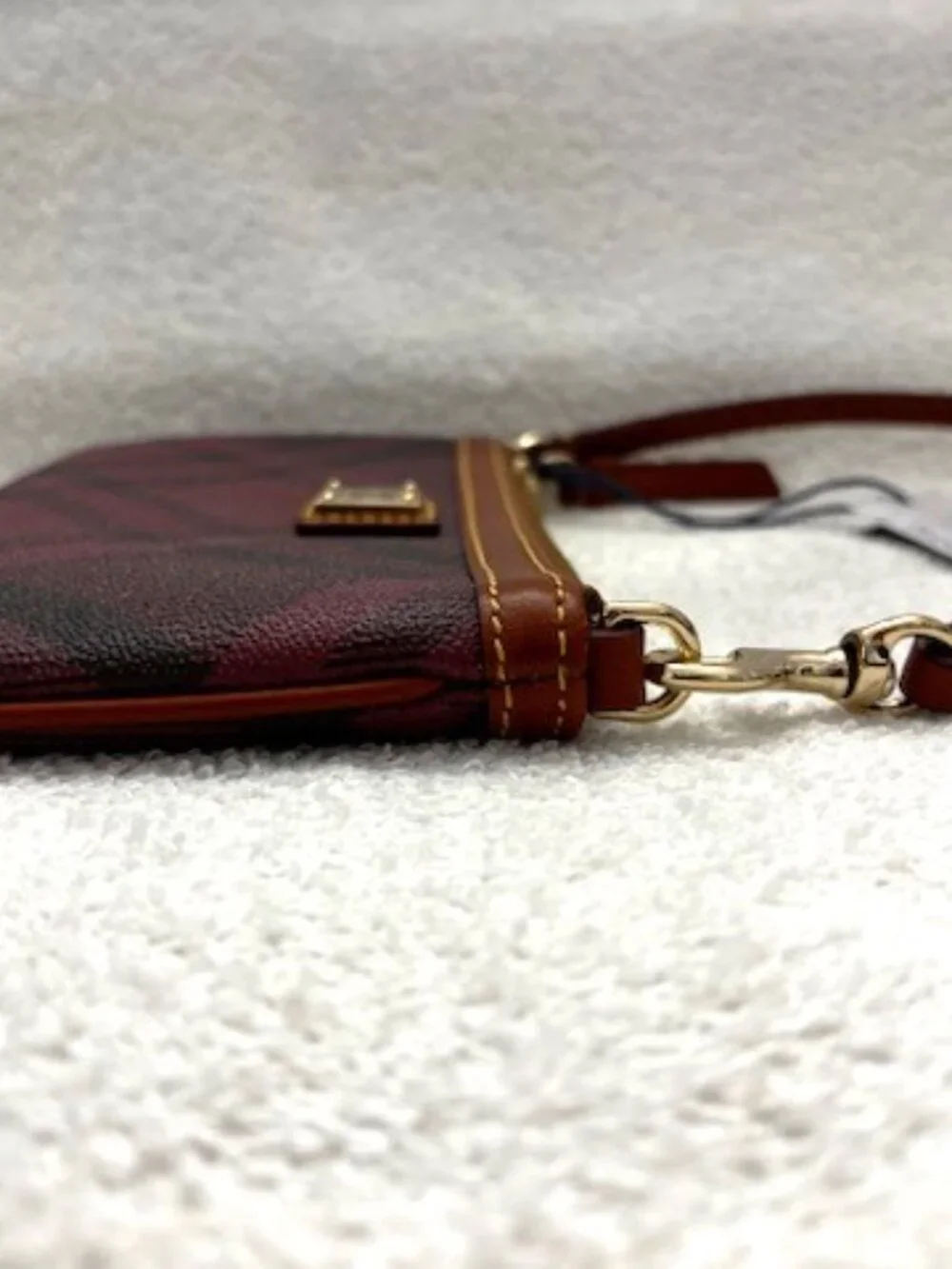 Dooney & Bourke large slim wristlet in Bordeaux plaid NWT
